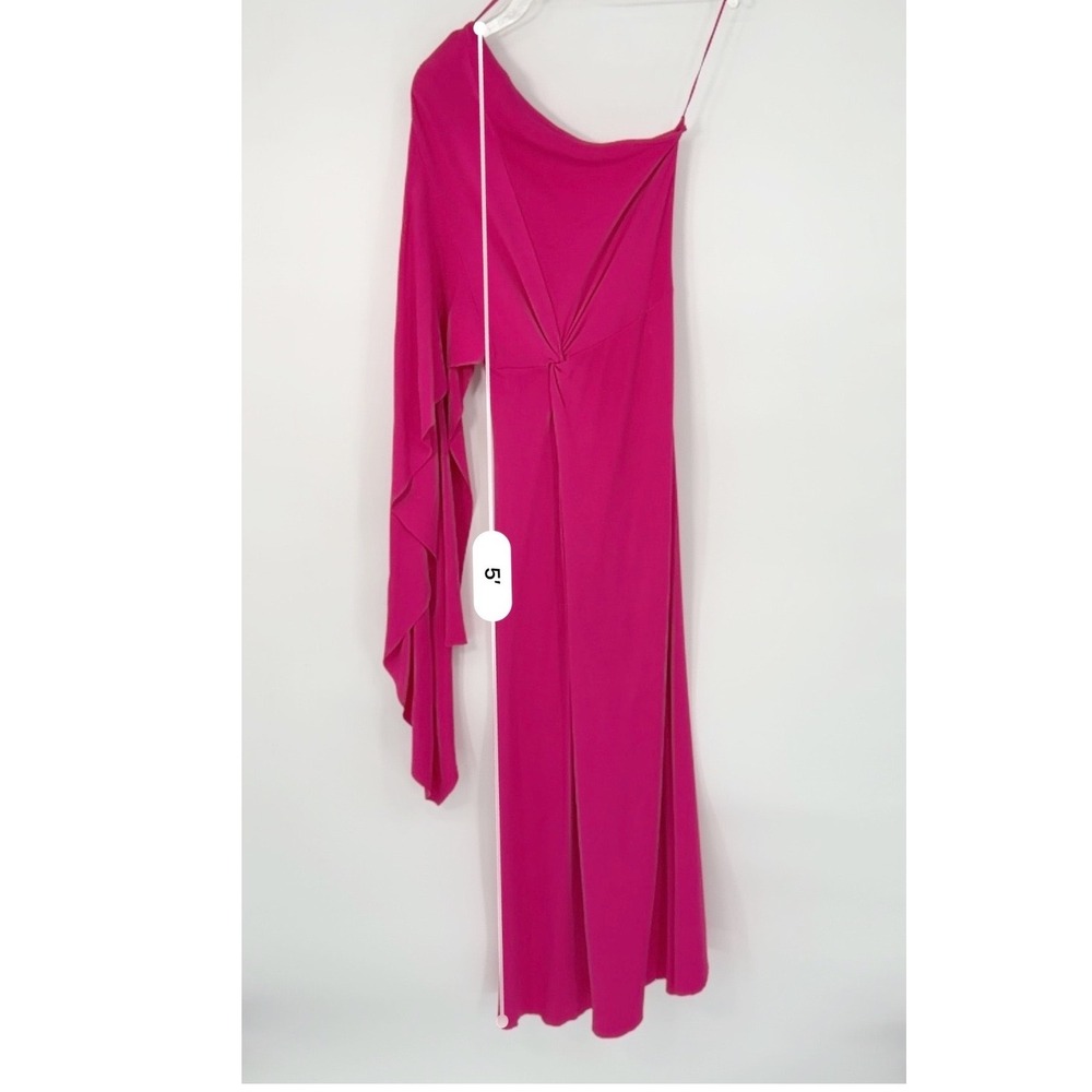 Zara Pink One Shoulder Cape Sleeve Knot Front Ribbed Knit Maxi Dress L 102-65 - Picture 6 of 16